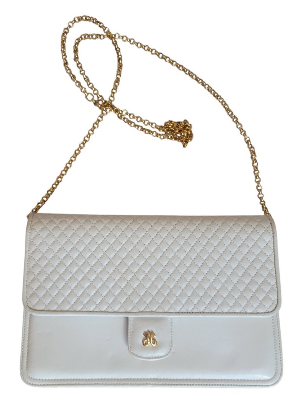 Vintage Jay Herbert New York White Quilted Leather Chain Shoulder Bag
